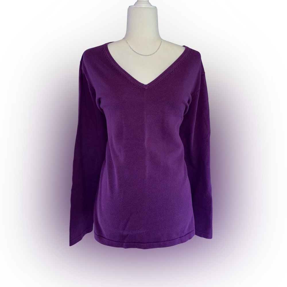 d&co Plus Size 3X Vibrant Purple V-Neck Long Sleeve Basics Essential Top